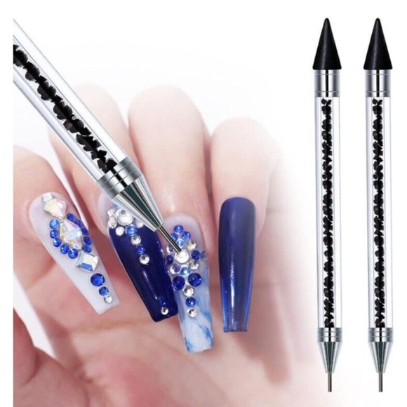 Double Head Wax Nail Rhinestone Picker Pen Acrylic Handle Application Tool New - Picture 5 of 6